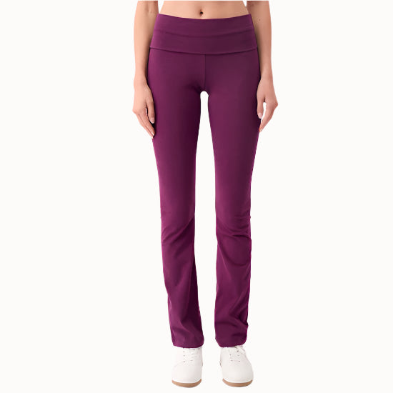 Pupurfarbene Yogahose mit langem Bein und breitem Bund