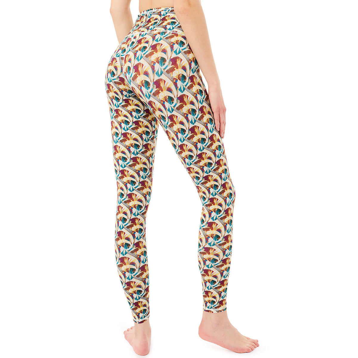 Bedruckte mehrfarbige Yoga Legging von Mandala aus weichem und elastischem Material Tencel und Biobaumwolle.