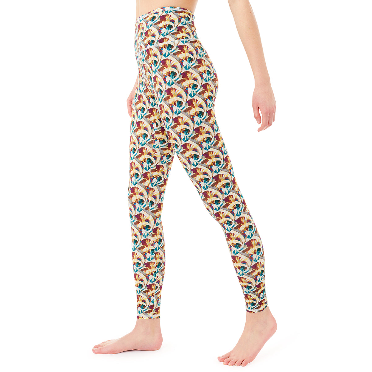 Bedruckte mehrfarbige Yoga Legging von Mandala aus weichem und elastischem Material Tencel und Biobaumwolle.
