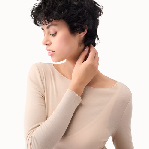 Naturfarbenes Langarmshirt von Mandala aus Lyocell und Wolle