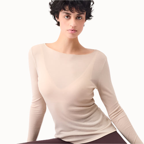 Naturfarbenes Langarmshirt von Mandala aus Lyocell und Wolle