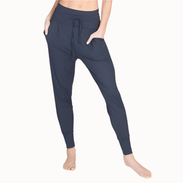 Anthrazitfarbene Yoga Pants mit breitem Bund aus Modal und Bio-Baumwolle