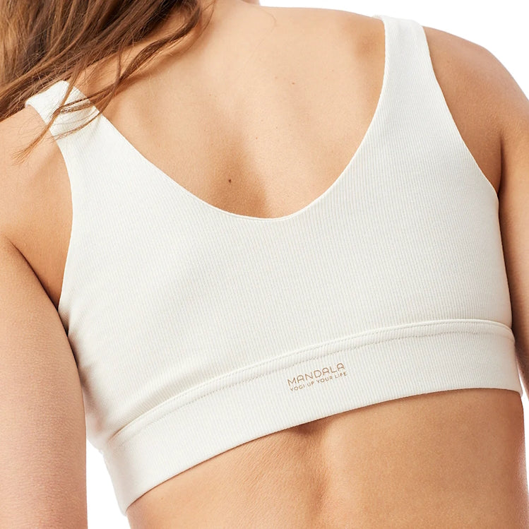 Nachhaltige Yoga Kleidung: Sport BH aus gerippter Bio-Baumwolle weiss