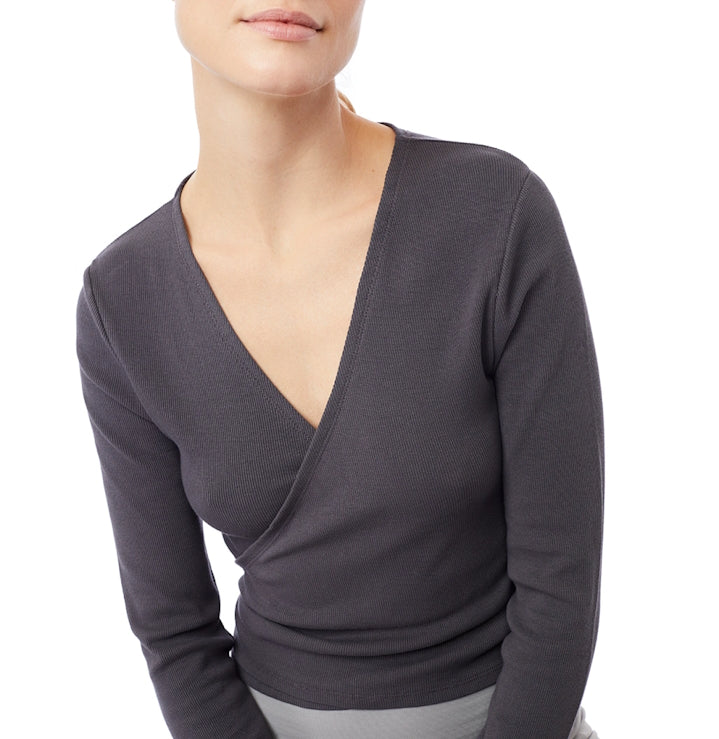 Yoga Wickeljacke aus nachhaltiger Bio-Baumwolle in Grau