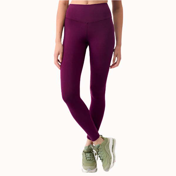 Hochgeschnittene Yoga Leggings in purpur mit langem Bein