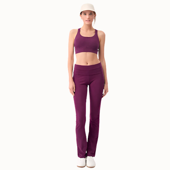 Pupurfarbene Yogahose mit langem Bein und breitem Bund