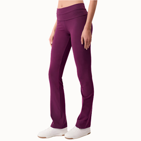 Pupurfarbene Yogahose mit langem Bein und breitem Bund