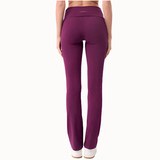 Pupurfarbene Yogahose mit langem Bein und breitem Bund