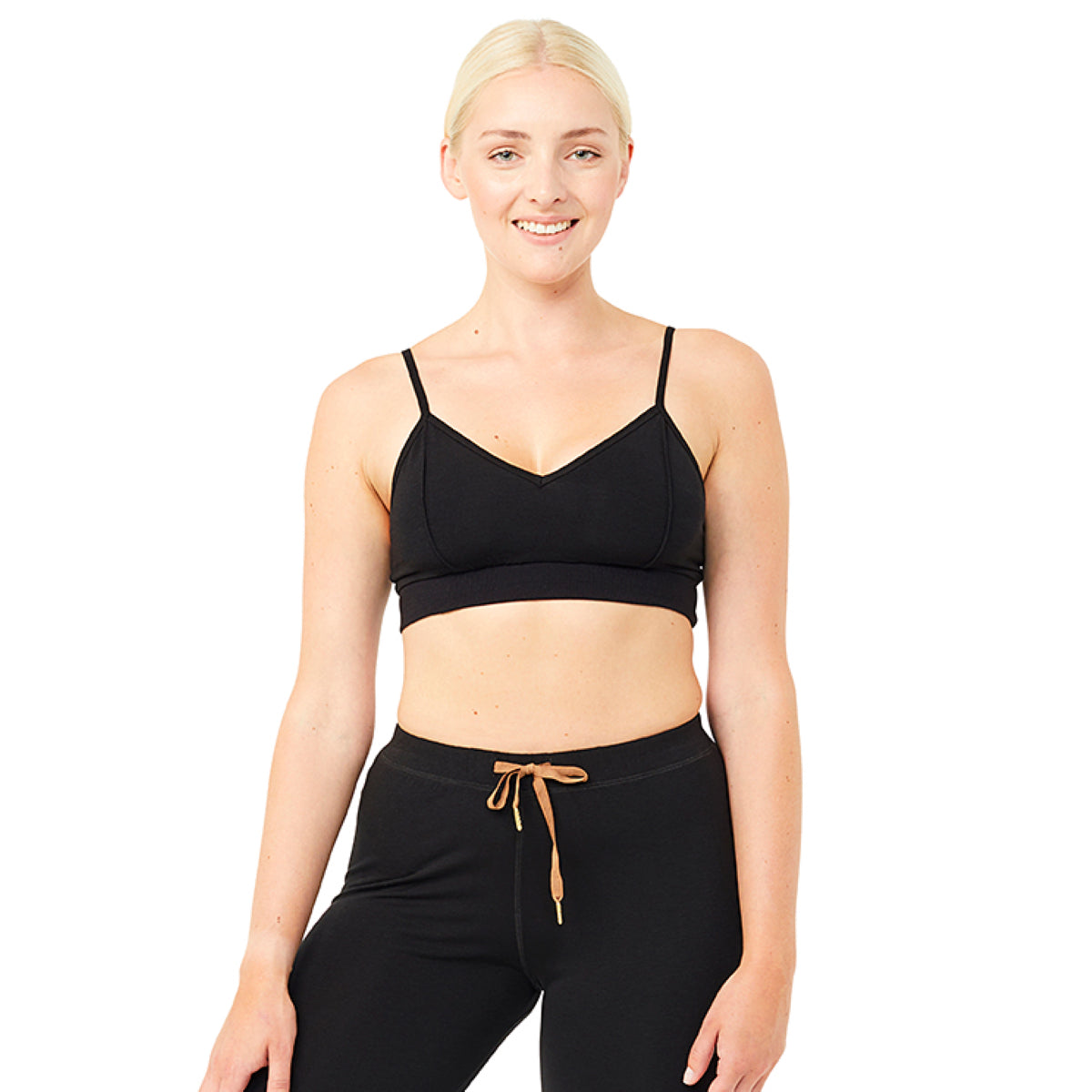 Yoga-Kleidung: Schwarzer Yoga BH und Daybra mit verstellbaren Trägern aus nachhaltigem Tencel